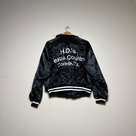 VTG Don Alleson Bomber Satin Varsity Jacket Women M Black "Lisa" 90s Button Up - Picture 2 of 15